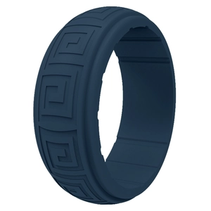 Dark blue silicone ring for men with embossed Greek Key pattern for outdoor sports