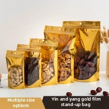 Standing kraft paper food bags with clear window and gold foil back in various sizes