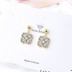 Sparkling square zircon earrings with gold plating and geometric crystal stud design