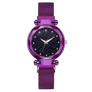 Women Starry Sky Watch Rhinestone Quartz Analog Mesh Band Magnetic Buckle Diamond Cut Glass Fashion Wristwatch Elegant