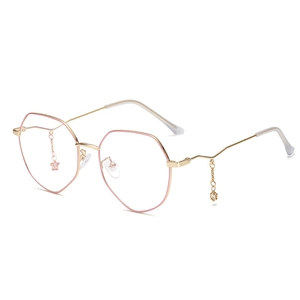 Polygon anti-blue light glasses frame with gold metal star and flower pendant chains