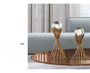 Detail of Nordic gold metal stand base with clear crystal ball home decor ornament