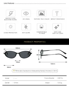 Detailed size chart for oval metal frame glasses showing dimensions and weight