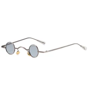 Vintage steampunk small round sunglasses with gunmetal frame and light gray lenses