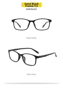 Detailed views of TR90 sand black anti-blue light glasses frames showing front and side angles
