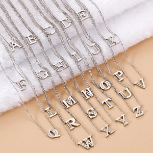 Alphabet Initial Pendant Necklace Zircon Rhinestone 316L Stainless Steel Clavicle Chain Personal Fashion Jewelry Women