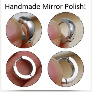 Pendientes de clip punk negros de acero inoxidable pulido para hombres sin perforaciones