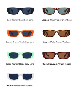 Rectangle sunglasses collection in seven colors with hollow heart detail on temples