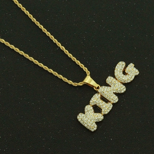 Hip hop gold plated necklace with iced out KING letter pendant for men and women