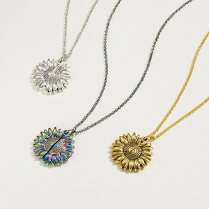 Creative open sunflower necklace pendants in silver, gold, and multicolor finishes