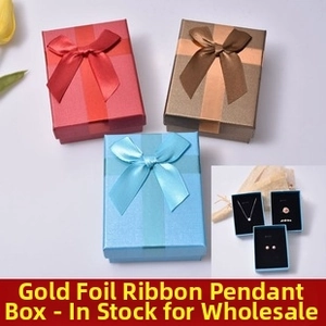 Three-color jewelry gift boxes with satin bows and black velvet inserts for necklaces