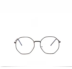 Front view of geometric black metal glasses frame with octagonal thin rim design