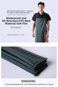 Detailed view of dark green waterproof PVC fabric texture and double-layer kitchen apron design