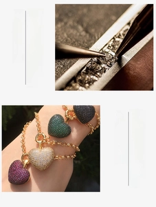 Makroansicht der Herz-Armband mit bunten Zirkonia-Anhängern und Mikrofassung-Details
