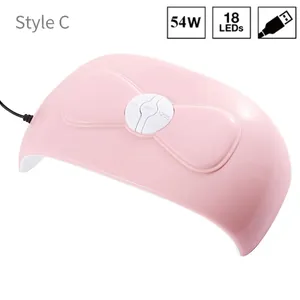 Roze strik nagellamp 54W detail met 60s, 90s, 120s timerknoppen en 18 LED-lichtjes