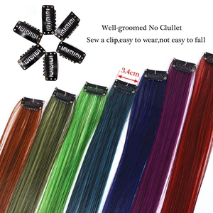 Colorful long straight clip-in hair extensions with 3.4cm wide easy-to-wear clips