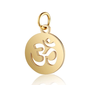 Golden stainless steel lotus Om pendant with hollow design and bright polished finish