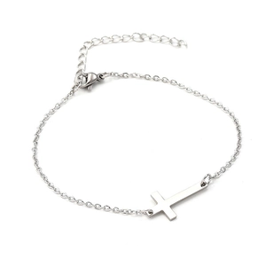 Bracelet croix minimaliste en acier inoxydable argenté avec fermoir mousqueton réglable
