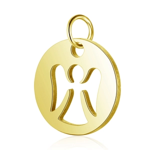 Polished gold stainless steel pendant featuring a cutout angel design with hanging loop