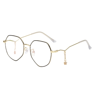 Modern star pendant polygon eyeglasses frame in gold and black with star charms