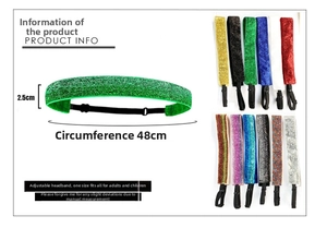 Close-up of 2.5cm sequin headband with adjustable buckle and size details