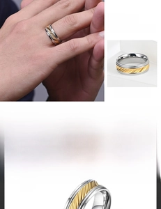 Macro detail of polished two-tone titanium ring with textured spiral diagonal grooves