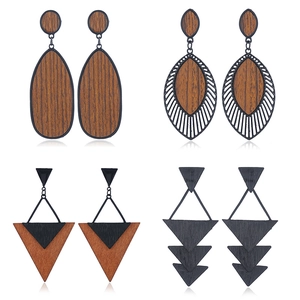 Boucles D'Oreilles En Alliage Grain De Bois Géométrique Bohème Feuille Creuse Goutte D'Eau Bijoux Rétro