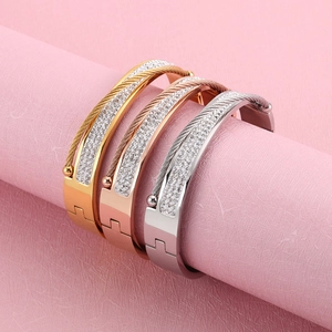 Chic 18k gold plated stainless steel cable bangles with sparkling zircon pavé settings