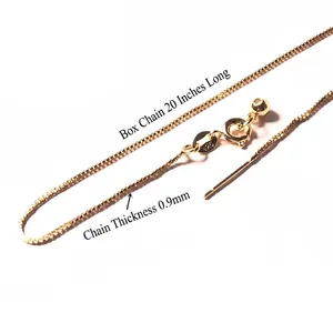 Adjustable 20-inch 0.9mm gold-plated 925 silver box chain necklace with adjustable bead
