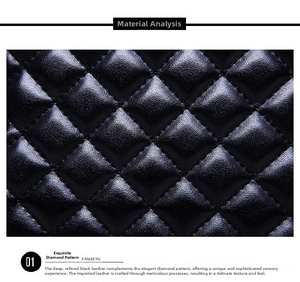 Close-up of premium black quilted leather material with refined diamond stitching details
