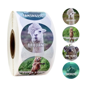 Animal Reward Stickers Round Self Adhesive Motivational Words Labels For Classroom Teachers Students School Educational