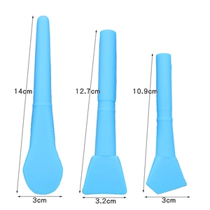 Bacchette in silicone blu per miscelazione resina con misure dettagliate da 14cm, 12cm e 10cm