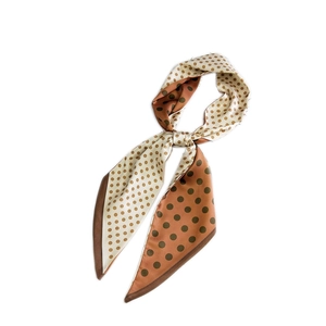 Polka dot silk scarf with double-sided beige and brown contrast pattern tie design
