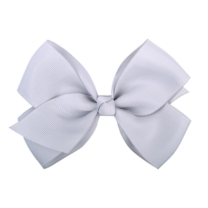 Handmade light grey grosgrain ribbon bow hair clip for girls, classic double layer design