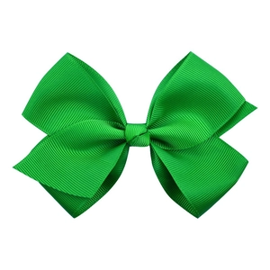 Vibrant lime green grosgrain bow hair clip with textured ribbon for girls and babies