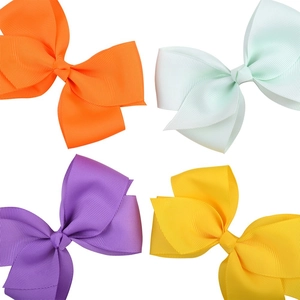 Grosgrain ribbon bow hair clips set for girls in four bright solid colors