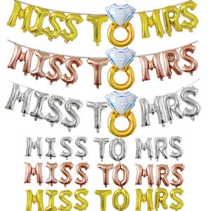 Miss To Mrs Letter Balloons Aluminum Foil Bridal Shower Wedding Decoration Diamond Ring Shape Foil Balloon Shiny Metallic