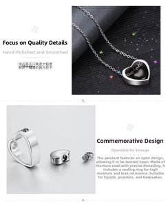 Detail of waterproof stainless steel double heart urn pendant with screw opening for ashes