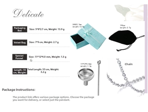 Accessories kit including a blue gift box velvet bag funnel and steel chain for pendants