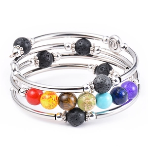 Chakra Natural Stone Lava Rock Wrap Bracelet Multilayer Copper Tube Bohemian Healing Jewelry Unisex