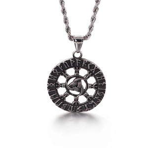Vintage Nordic Rune Peace Sign Pendant Necklace Stainless Steel Retro Viking Punk Jewelry For Men