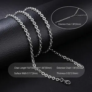 Silver stainless steel chain necklace with 50cm length and lobster clasp detail