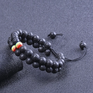 Double-layered braided bracelet with volcanic lava stone and rainbow beads accents