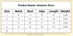 Detailed size chart for sequin slit evening gown including bust, waist, and hip measurements