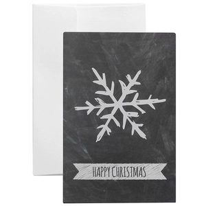 Vintage chalkboard style Christmas card with white snowflake and envelope