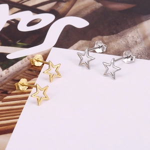 Minimalist S925 sterling silver hollow star earrings in gold and silver finishes