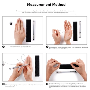 Detailed sizing guide showing how to measure finger circumference for retro moonstone rings