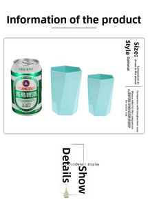 Detailed size comparison of hexagonal wheat straw cups with a beverage can for scale