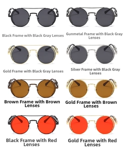 Detailed comparison of retro steampunk round sunglasses with metal side shield frames