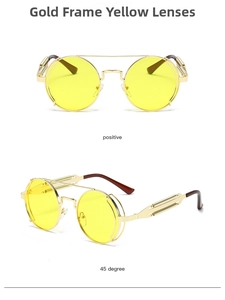 Steampunk gold frame sunglasses with yellow lenses and double bridge details